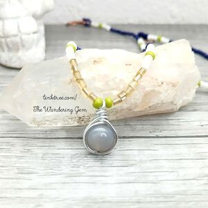 Dainty Agate Beaded Choker Necklace, Gemstone Jewelry, 12.5"